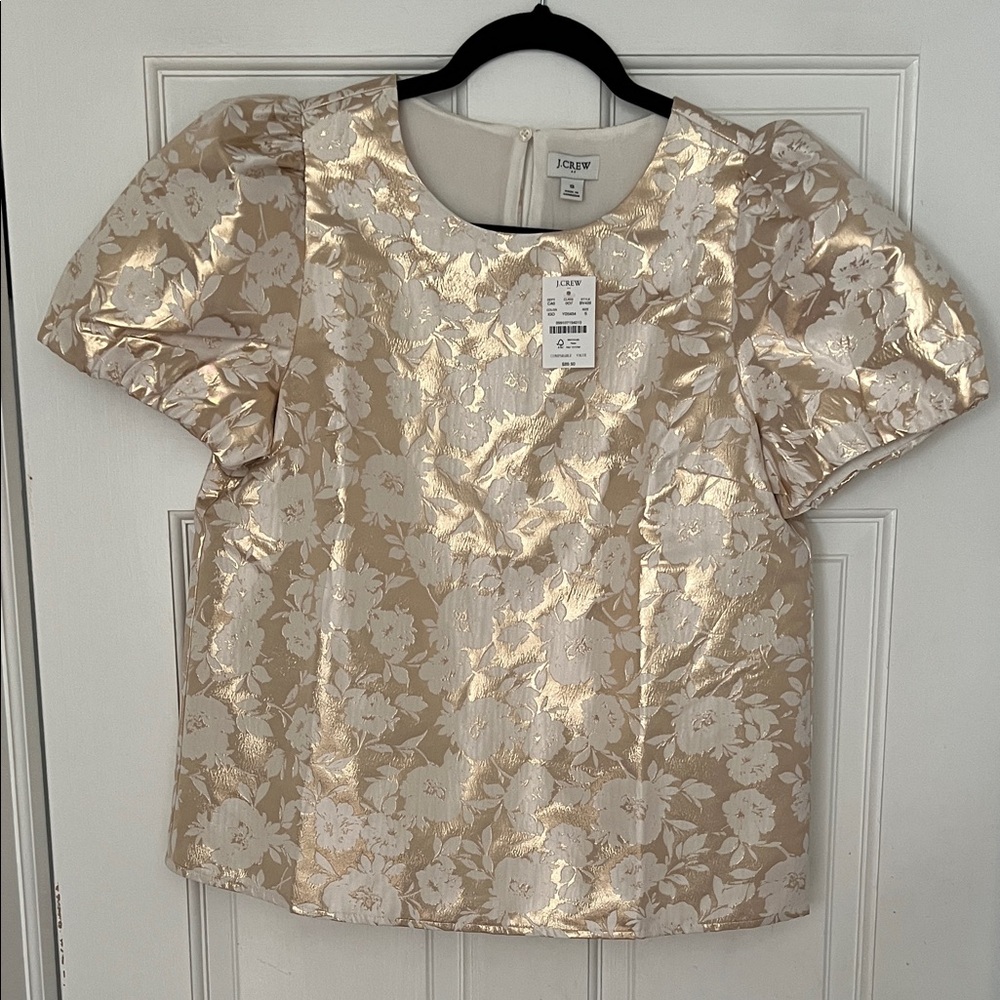 J. Crew Women's Metallic Gold Floral Blouse